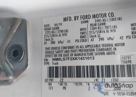 2019 Ford Transit Connect Xlt z USA, uszkodzony, nr VIN NM0LS7F2XK1431013